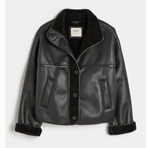 Hollister Black Sherpa-Lined Vegan Leather Jacket